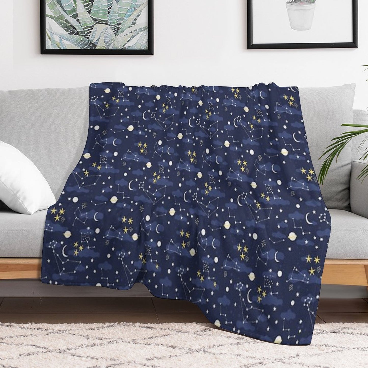 Galaxy - Cosmos, Moon And Stars. Astronomy Pattern. Cute Cartoon Universe Design. Throw Blanket