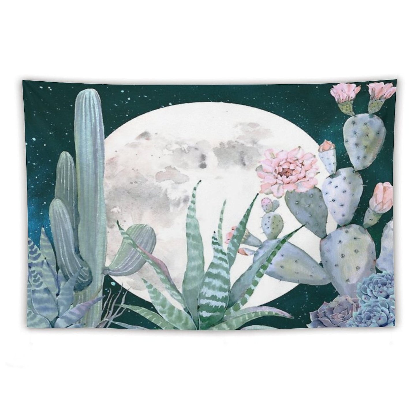 Cactus Nights Pretty Pink And Blue Desert Stars Cacti Illustration Tapestry