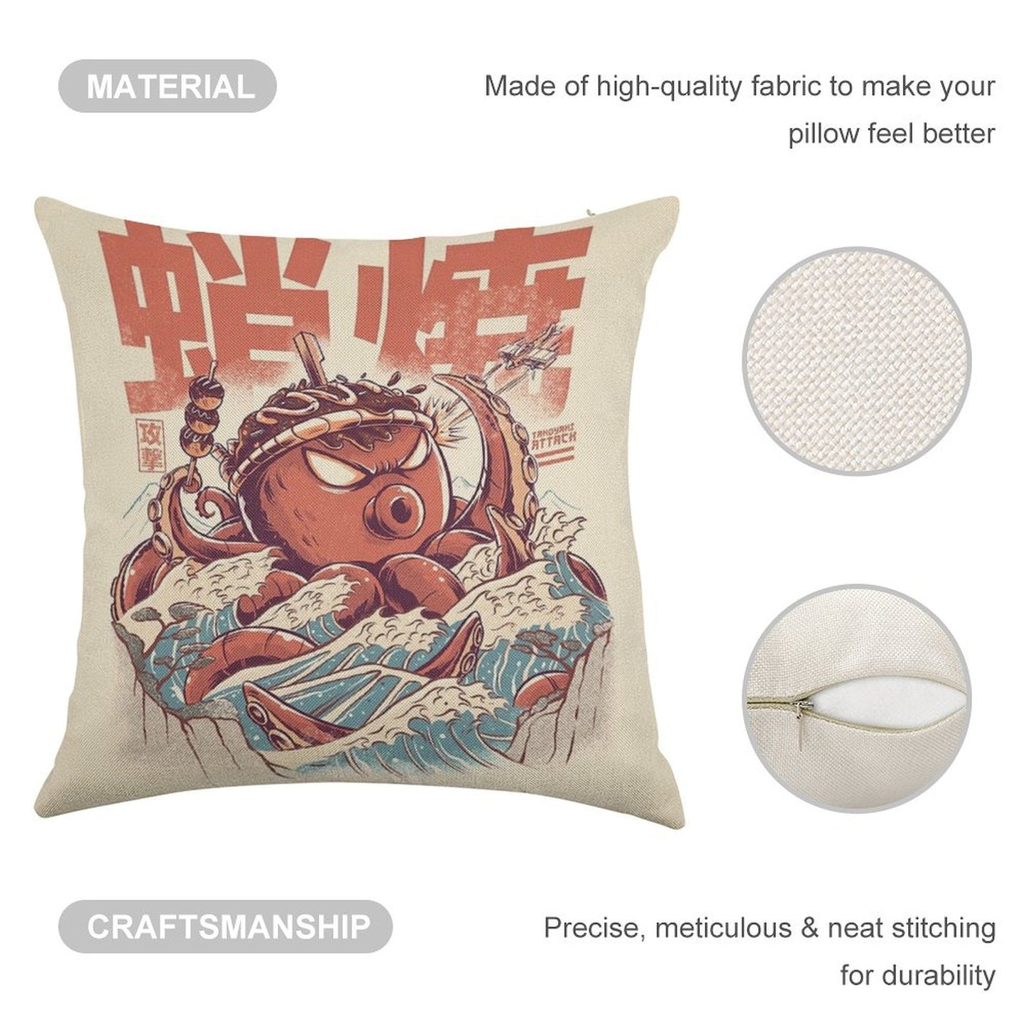 Takoyaki Attack Linen Throw Pillow Cover