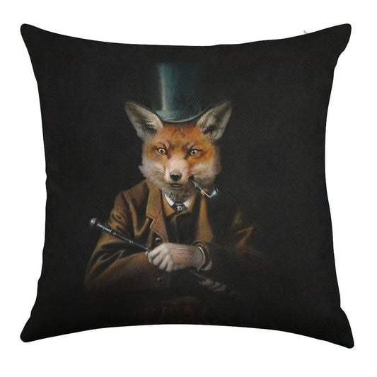 Dapper Victorian Fox Linen Throw Pillow Cover