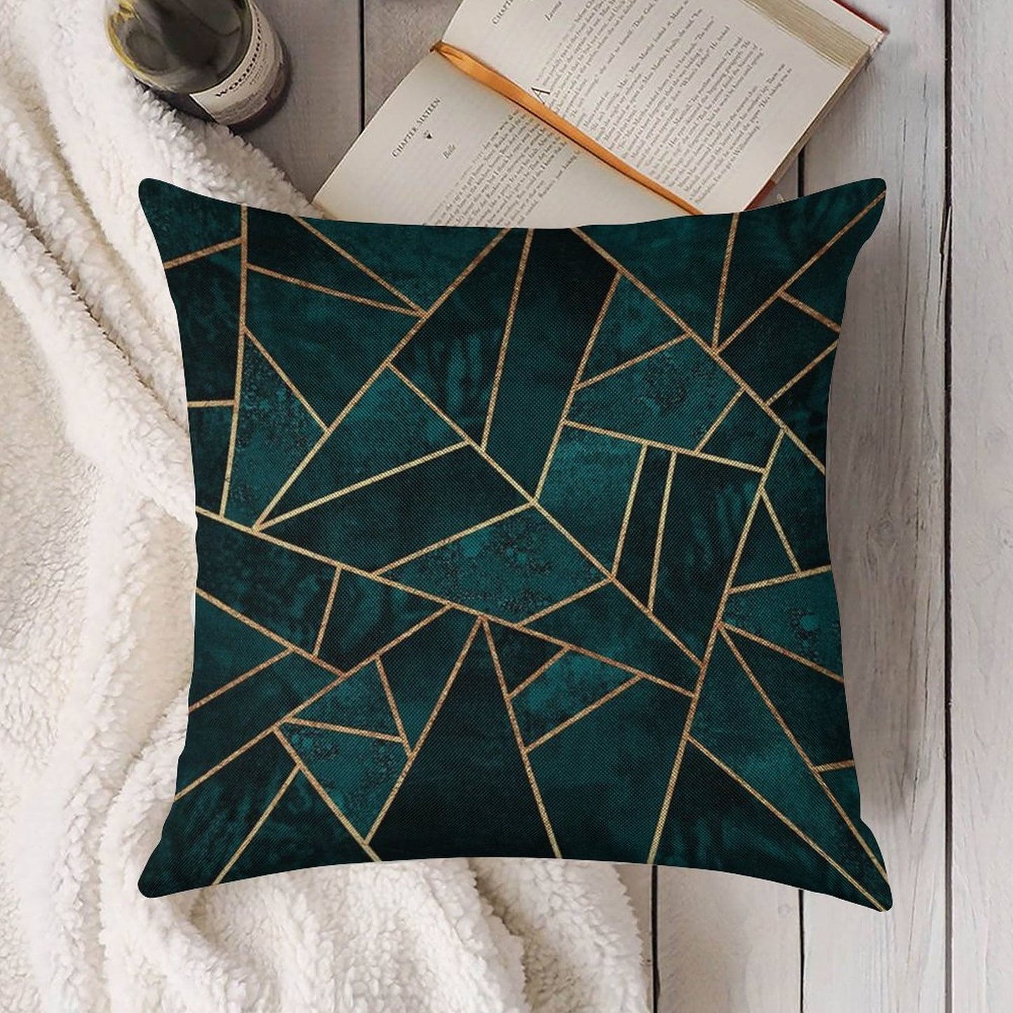 Deep Teal Stone Linen Throw Pillow Cover