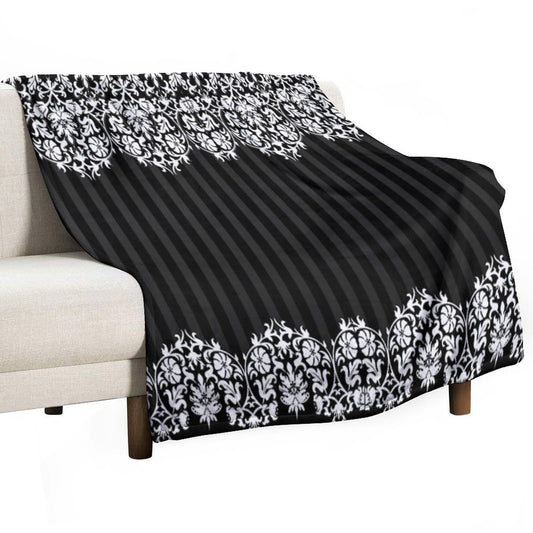 Black And White Damask Pattern Throw Blanket