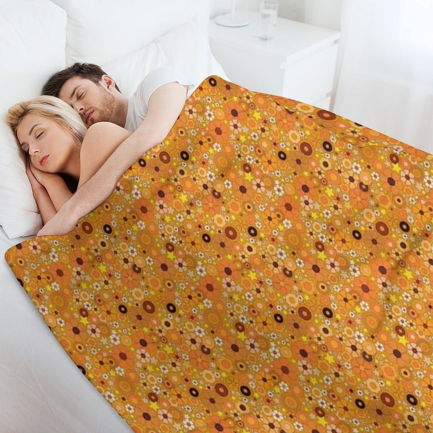 Hippie Flower Stars 60s 70s Throw Blanket