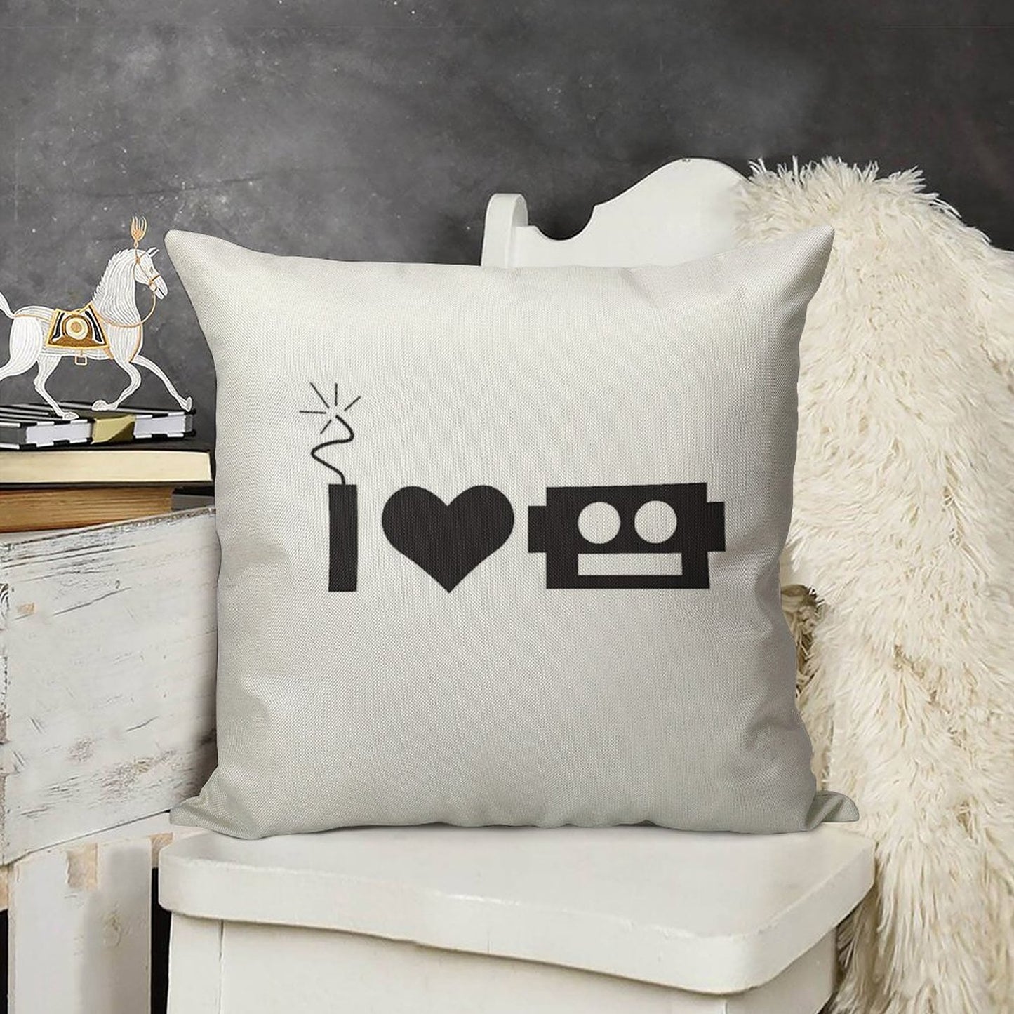 I LOVE ROBOTS THROW PILLOW Linen Throw Pillow Cover