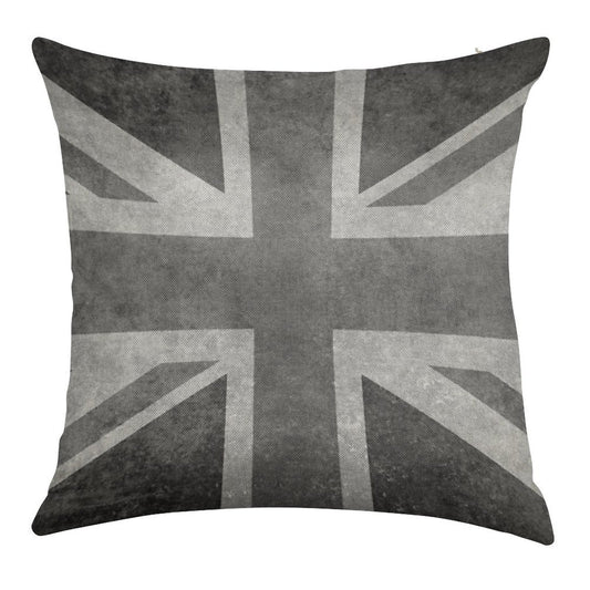 Union Jack Vintage 35 Version in Grayscale Linen Throw Pillow Cover