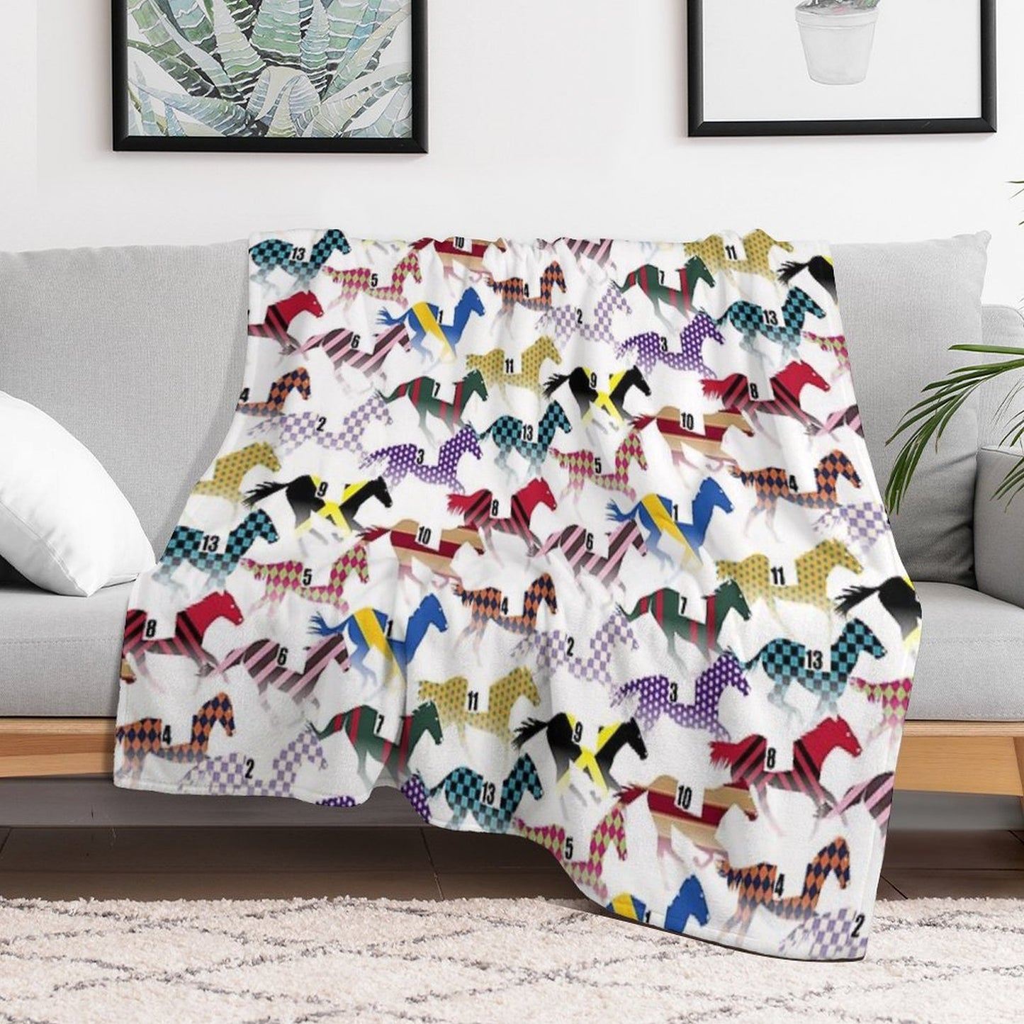 Off to The Horse Races Jockey Silks Pattern Throw Blanket
