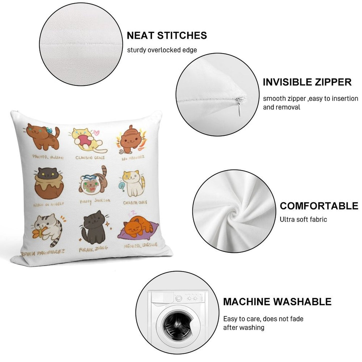 Purrcy Jackson Soft Shrink-Resistant Throw Pillow