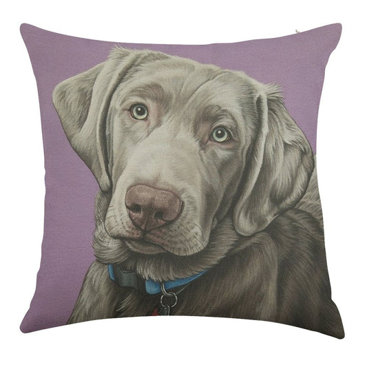 Sweet Silver Labrador Retriever Painting, Silver Lab Dog Puppy Art Linen Throw Pillow Cover