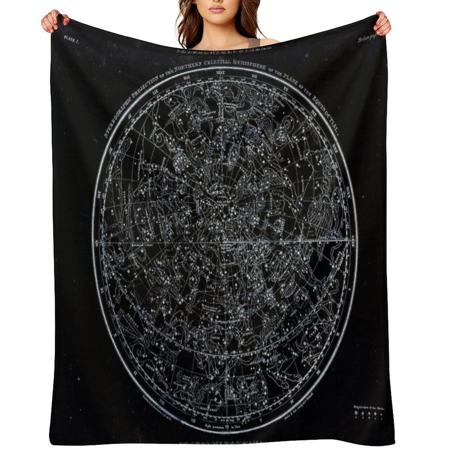 Constellations of The Northern Hemisphere Pale Blue On Black Throw Blanket