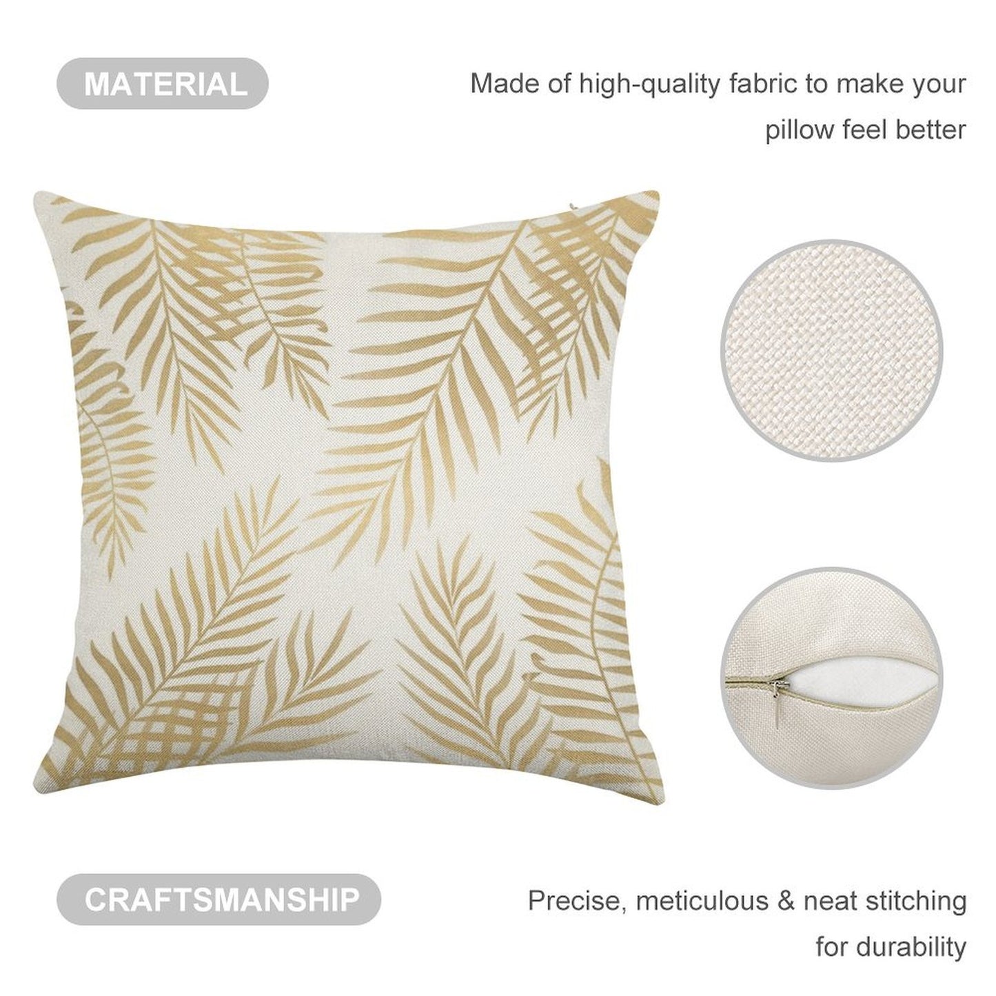 Gold Palm Leaves Linen Throw Pillow Cover