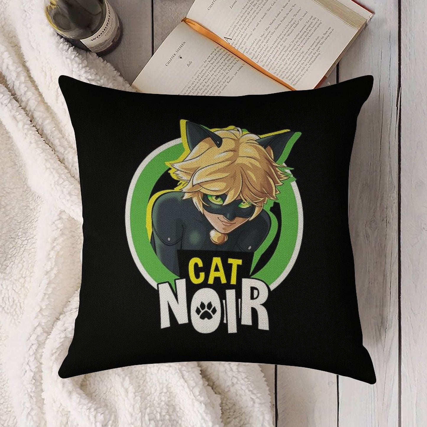 Miraculous Ladybug - Cat Noir Badge Linen Throw Pillow Cover