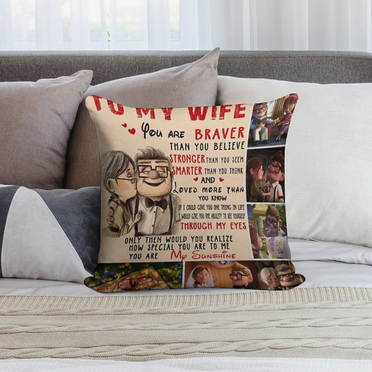 Carl & Ellie To My Wife You're Braver Than You Believe Quilt Blanket Fleece Blanket To My Wife Blanket Warmer Gift Gift For Her Soft Easy Maintenance Throw Pillow