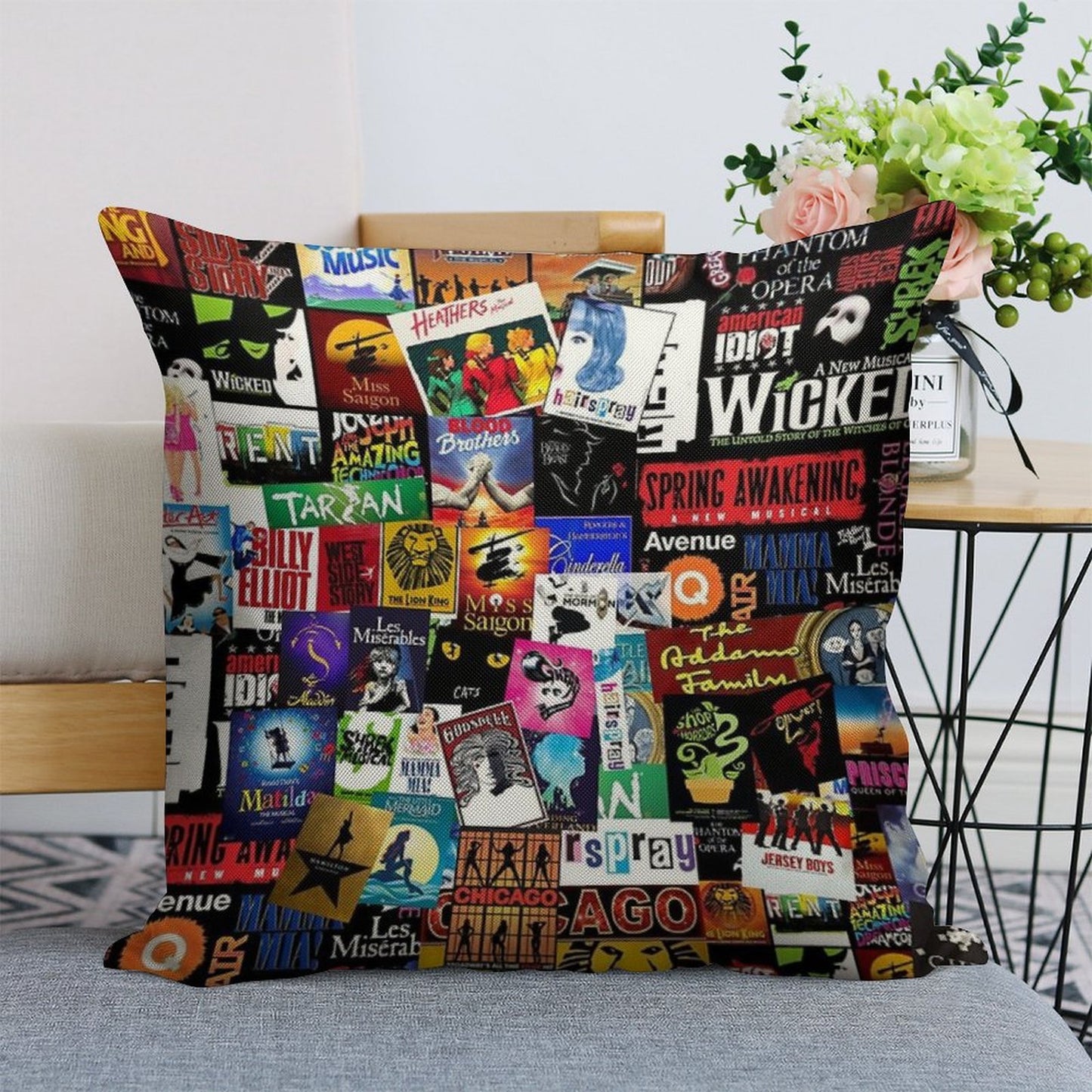 Musicals Collage II Original Linen Throw Pillow Cover