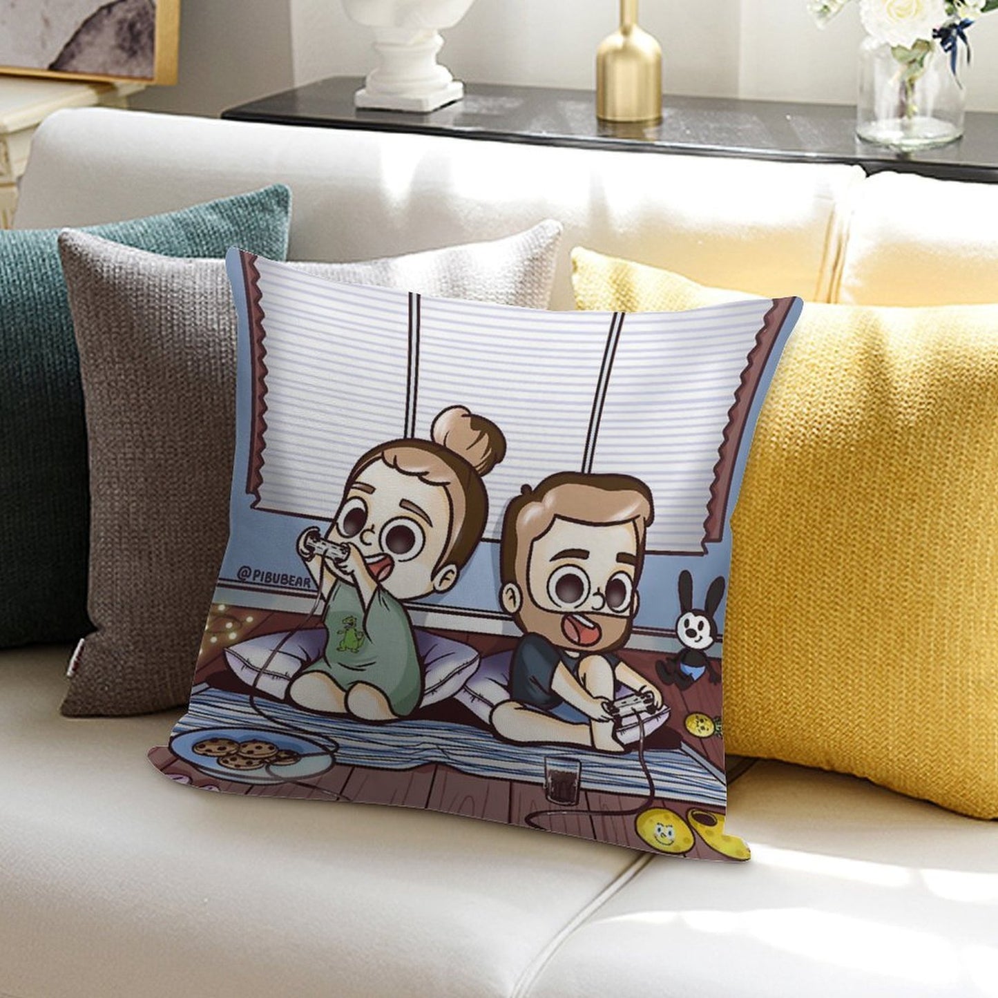 Let's Play Together - Pibubear Soft Washable Throw Pillow