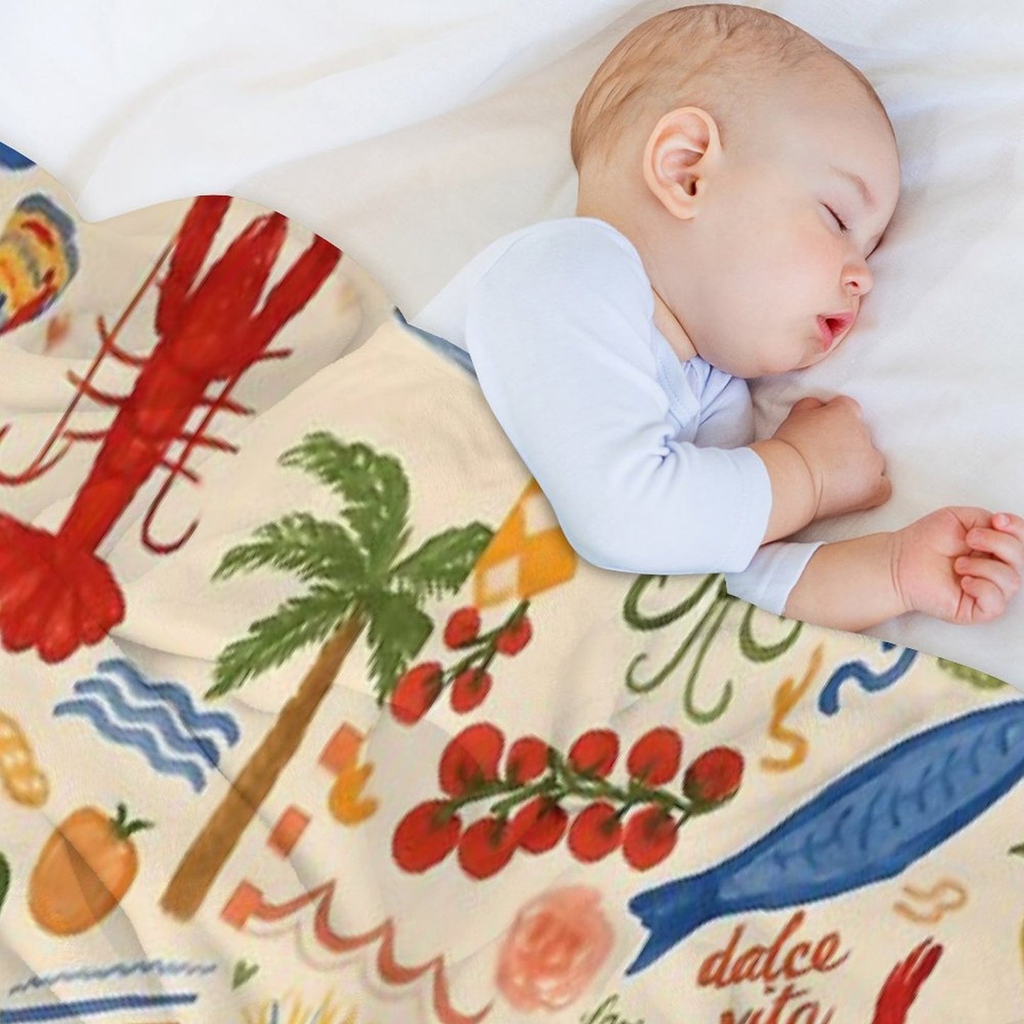A Dolce Vita – Italian Summer Pattern with Seafood & Sun Throw Blanket