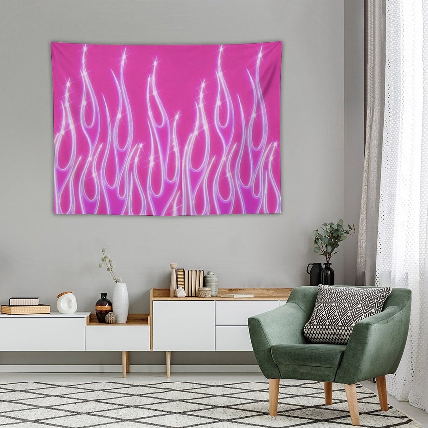 Pink Flames Tapestry