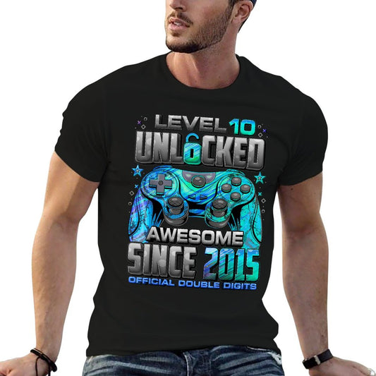 Level 10 Unlocked Awesome Since 2015 10th Birthday Gaming T-Shirt