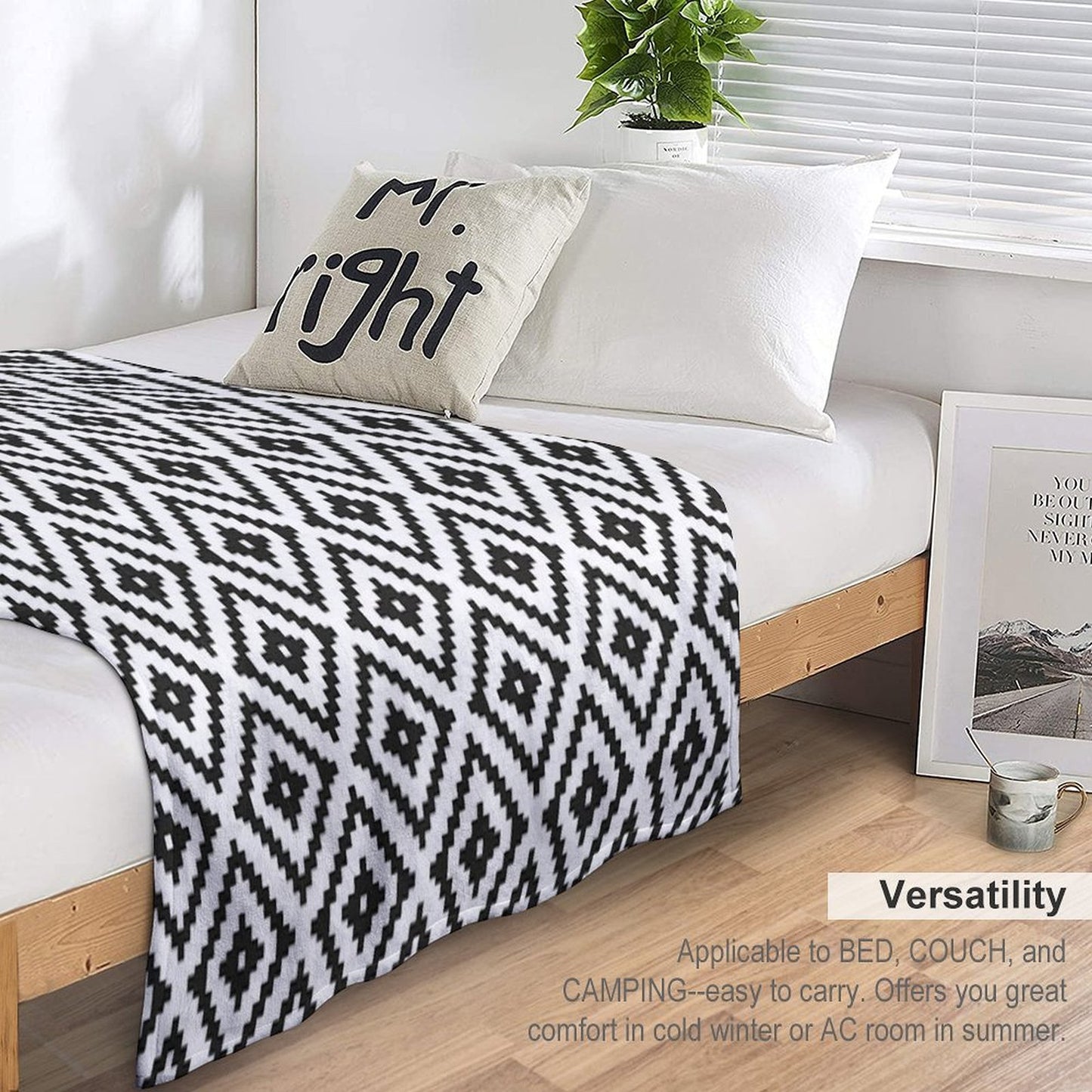 Aztec - Black on White Throw Blanket