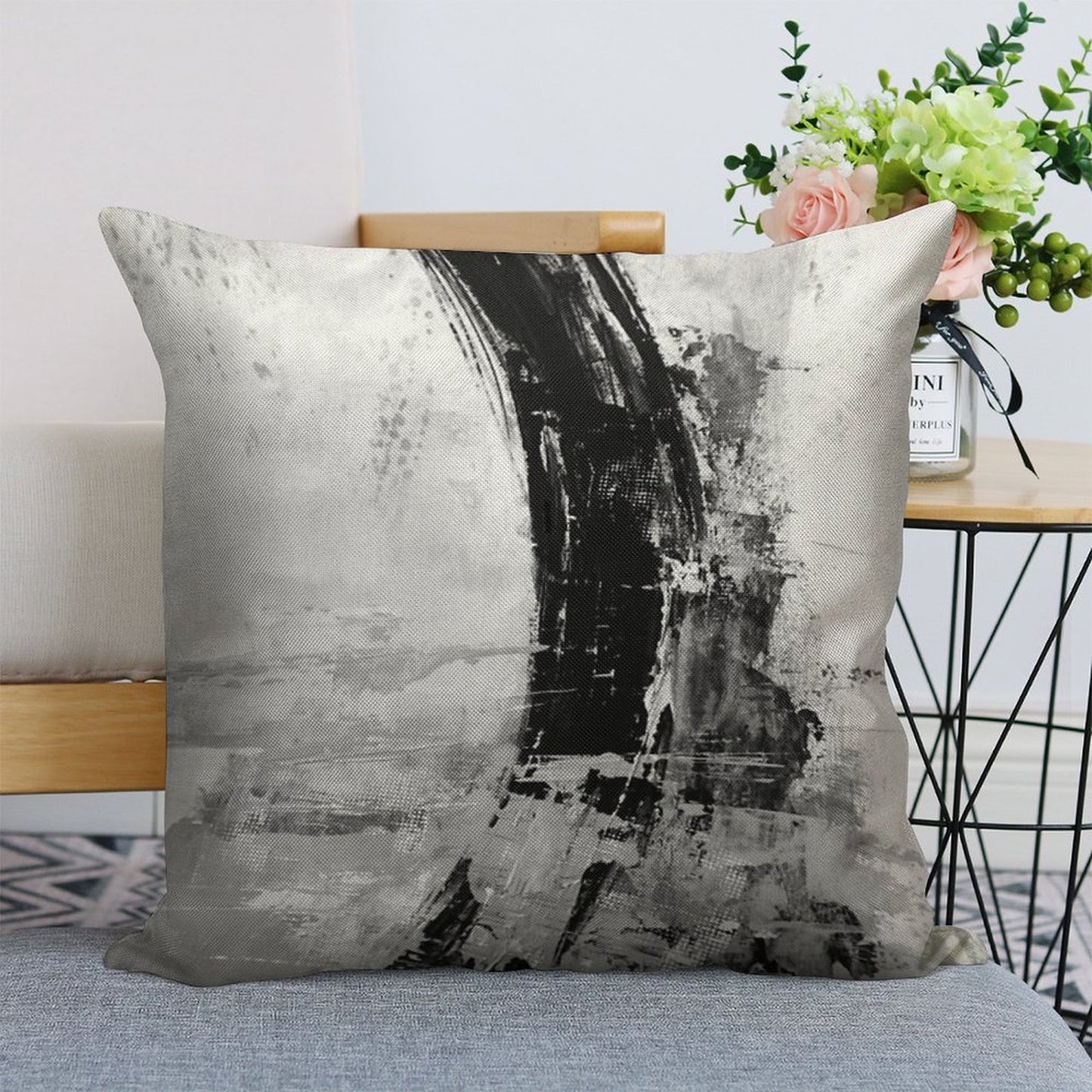 Gray Abstract Linen Throw Pillow Cover