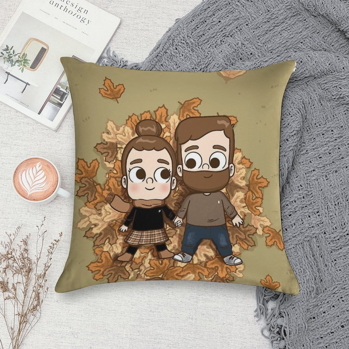 Fall Phone Home - Pibubear Soft Shrink-Resistant Throw Pillow