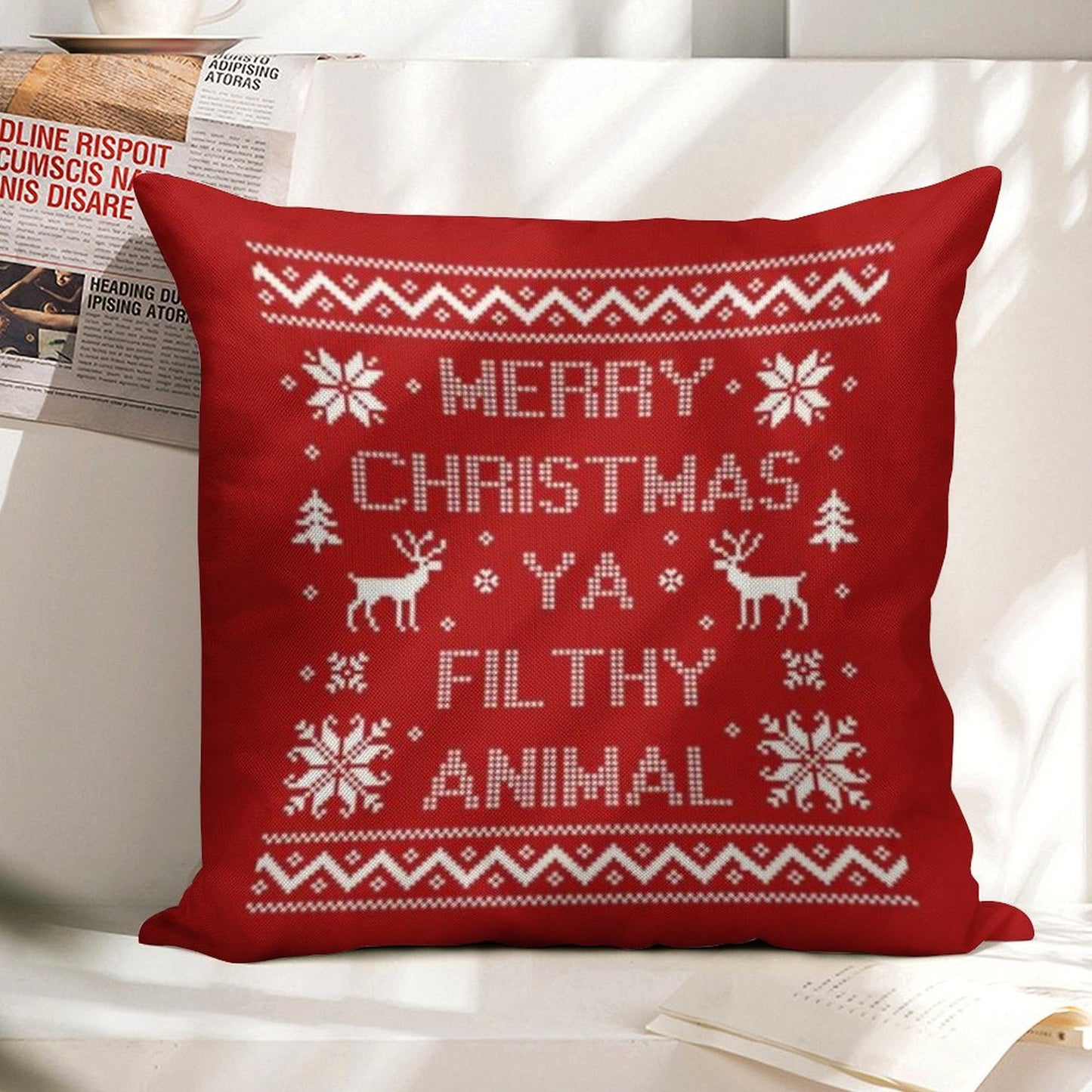 Merry Christmas Ya Filthy Animal Linen Throw Pillow Cover