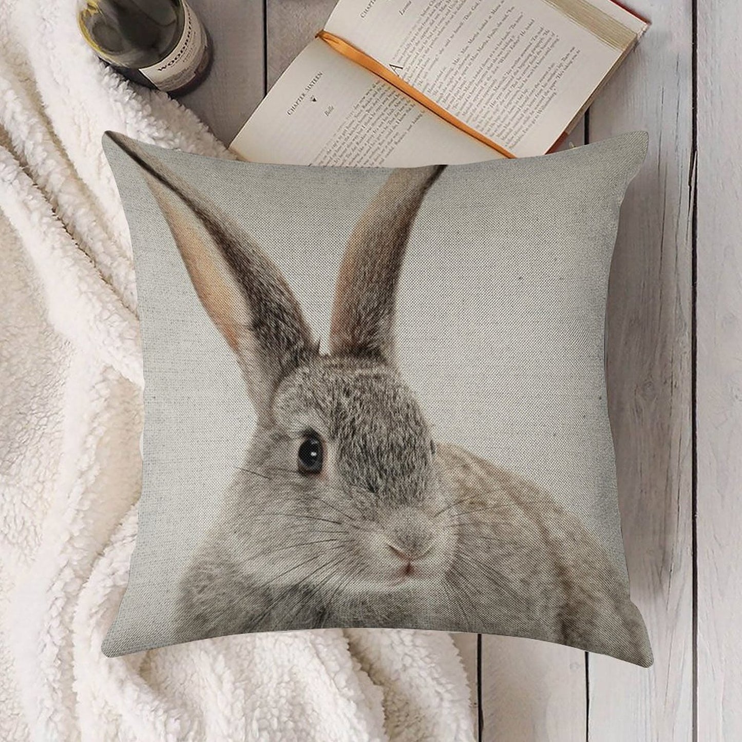 Rabbit 34 Linen Throw Pillow Cover