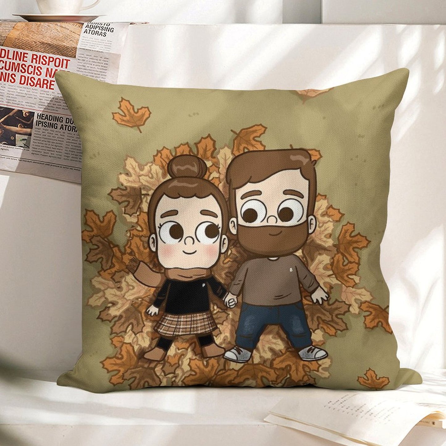 Fall Phone Home - Pibubear Linen Throw Pillow Cover