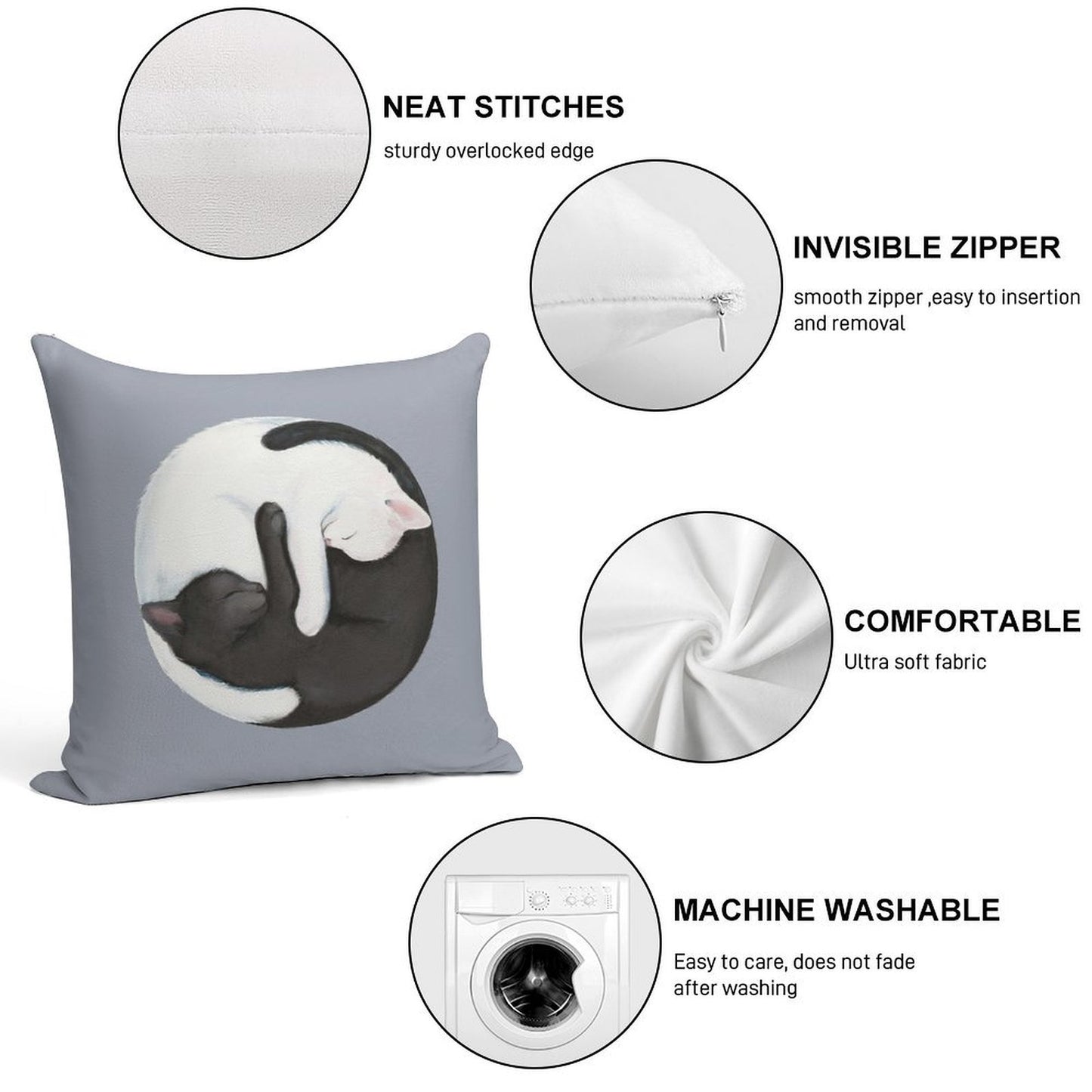 Yin Yang Balancing Cats Soft Bedroom Essential Throw Pillow