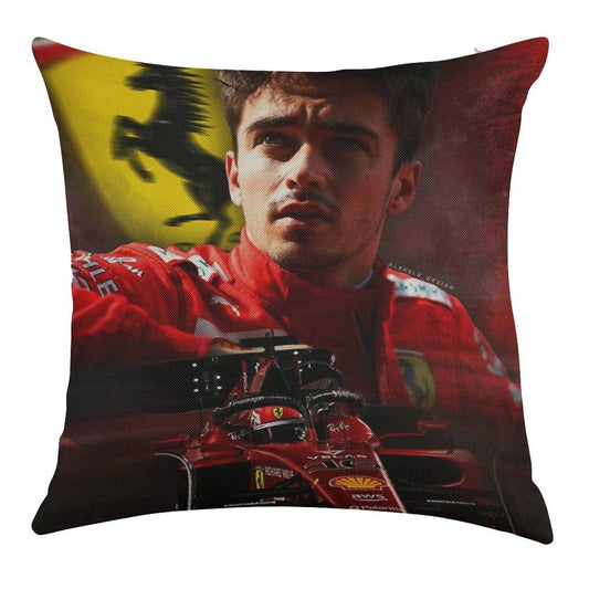 Charles Leclerc F1 2022 Linen Throw Pillow Cover