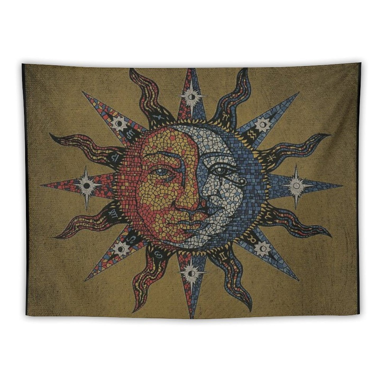 Vintage Celestial Mosaic Sun & Moon Tapestry
