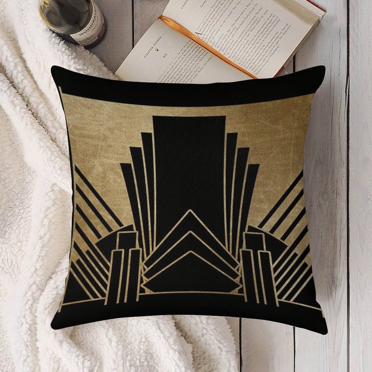 Art Deco Design Linen Throw Pillow Cover