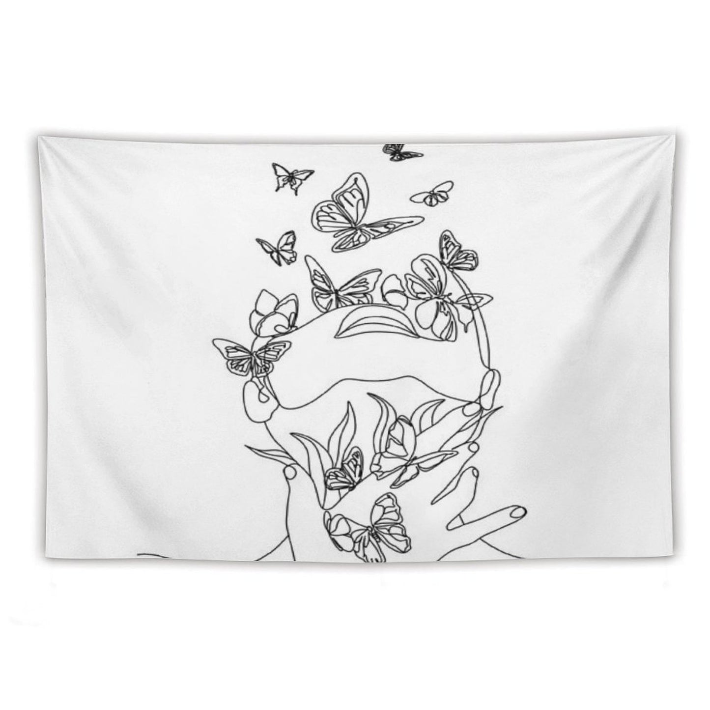 Abstract Face with Butterfly by One Line Drawing. Portrait Minimalistic Style. Botanical Print. Nature Symbol of Cosmetics. Mod Tapestry