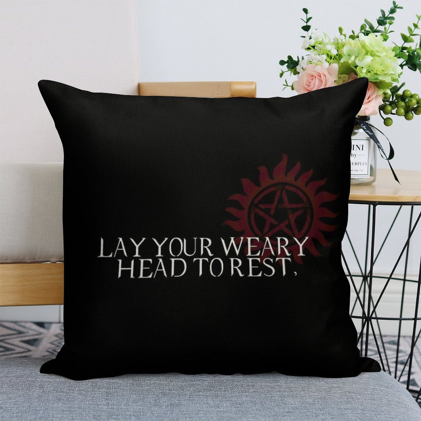 Lay Your Weary Head to Rest Linen Throw Pillow Cover