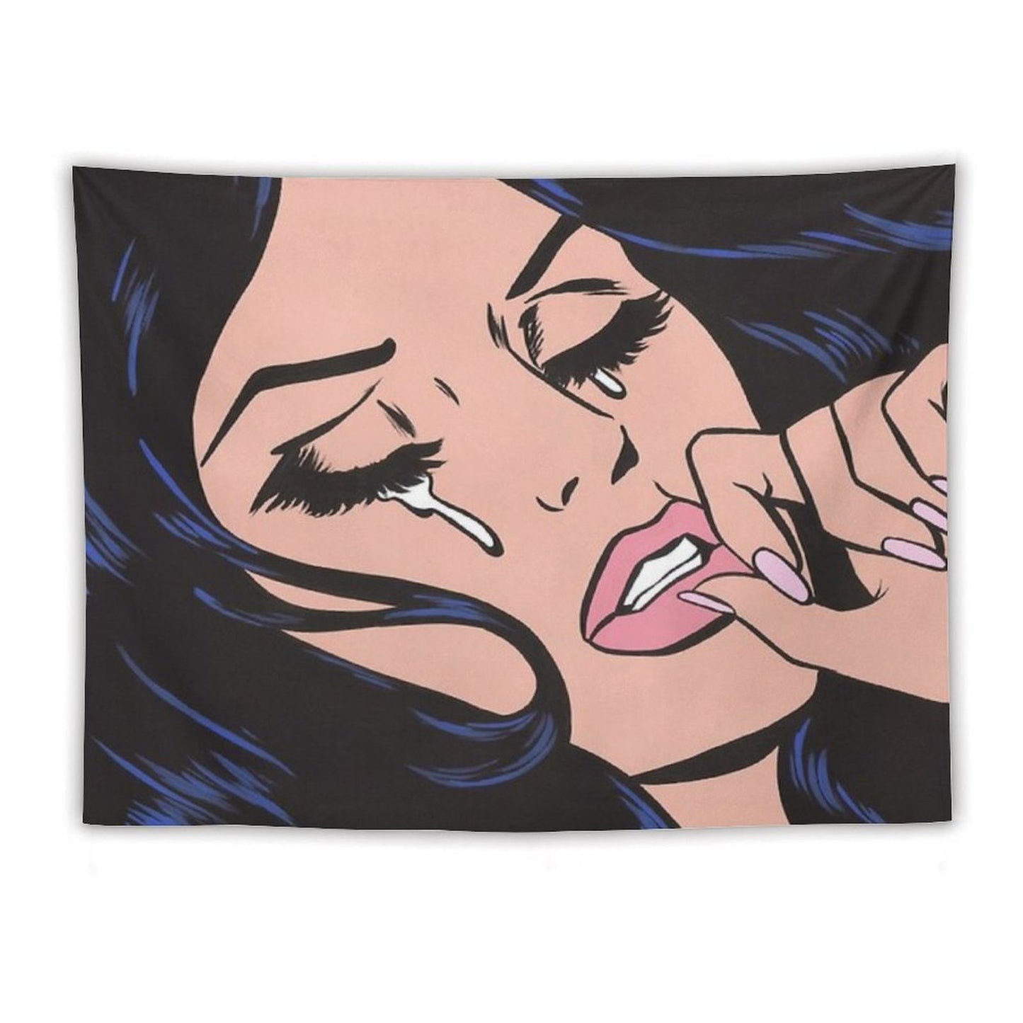 Black Hair Crying Comic Girl Tapestry