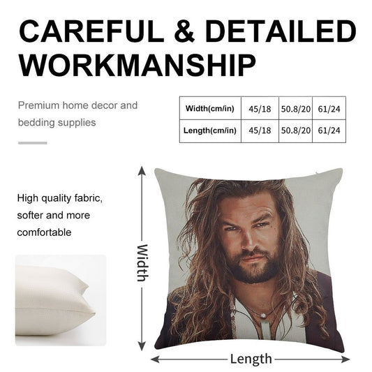 Jason Momoa Linen Throw Pillow Cover