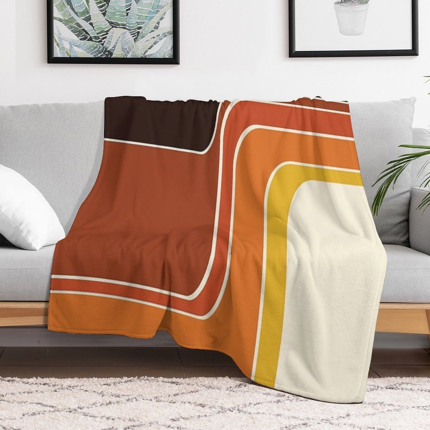 Retro Zig Zag Meets 1970s Orange Throw Blanket