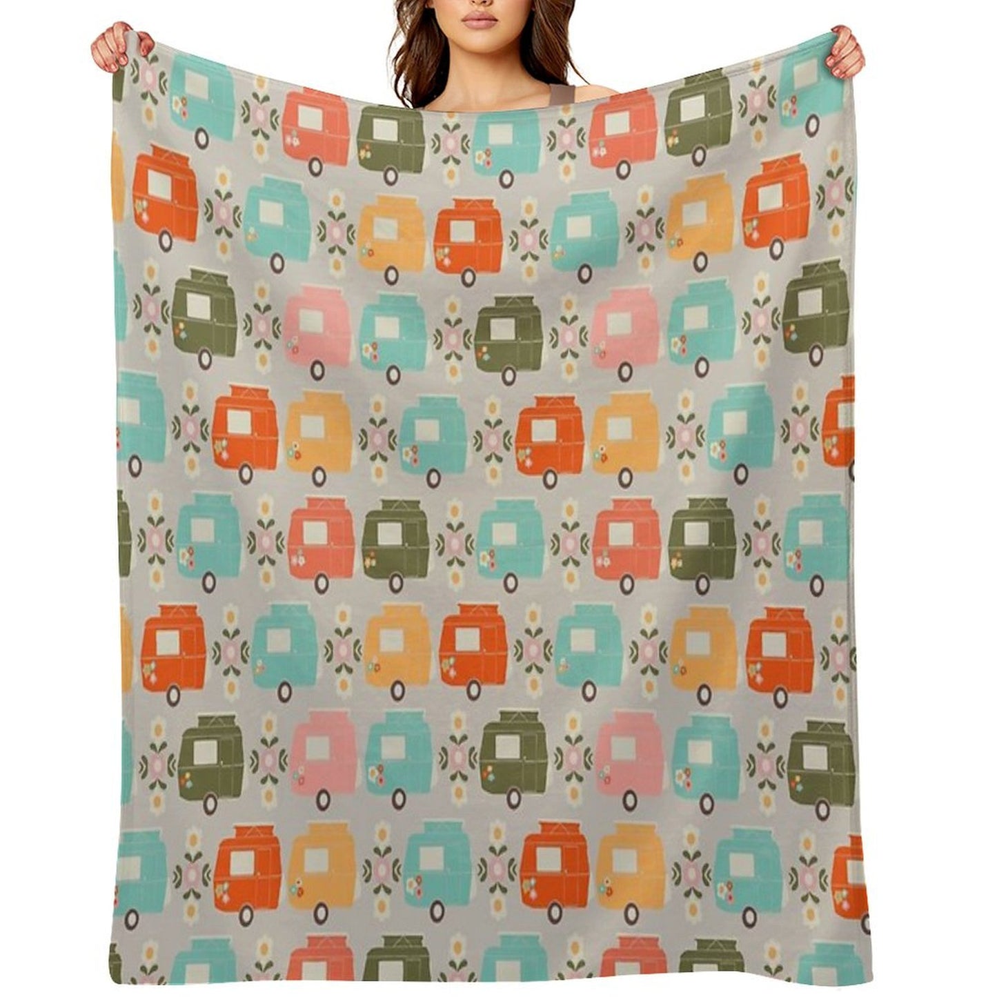 Colourful Vintage Caravans And Daisies Throw Blanket