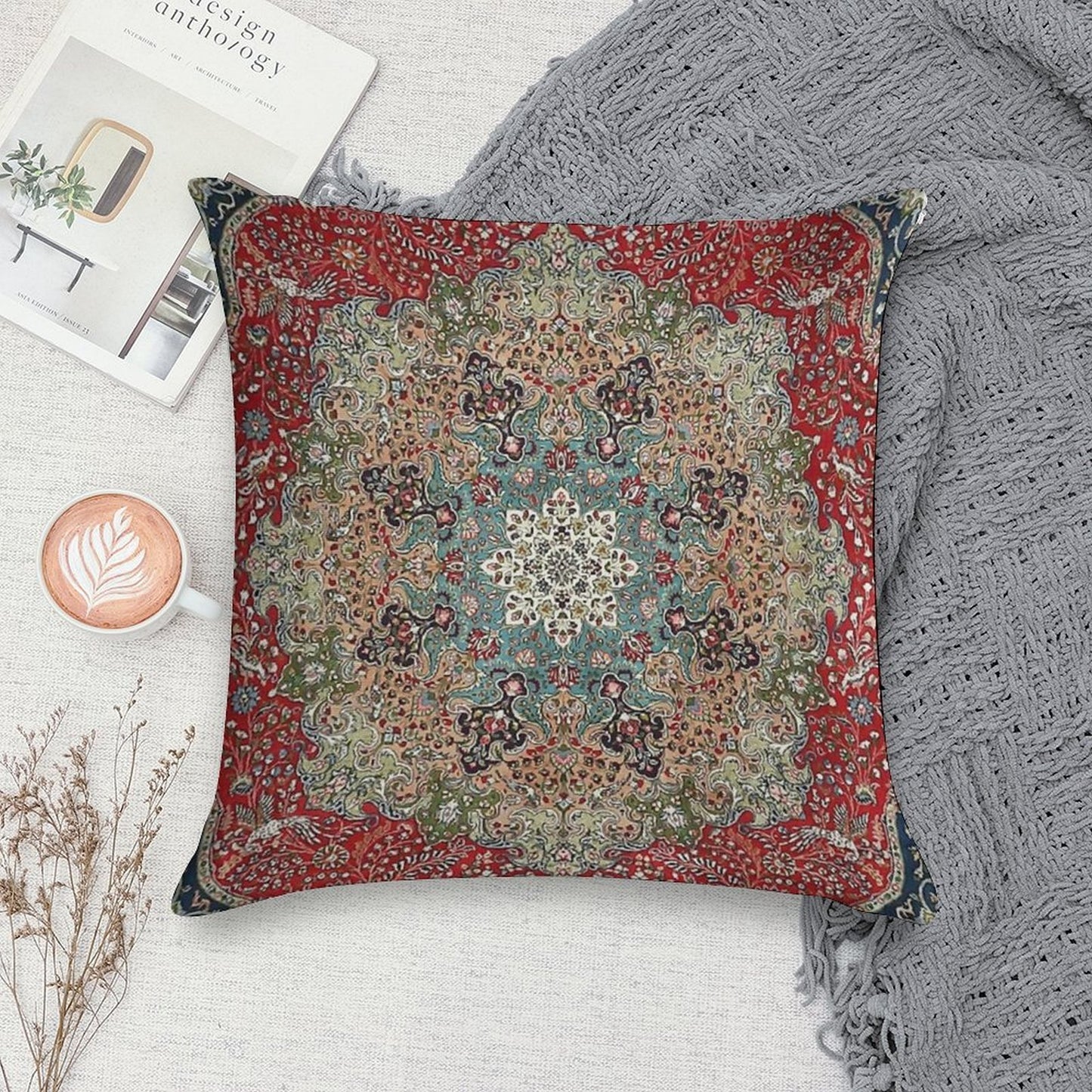 Vintage Antique Persian Carpet Print Soft Warmth Comfort Throw Pillow
