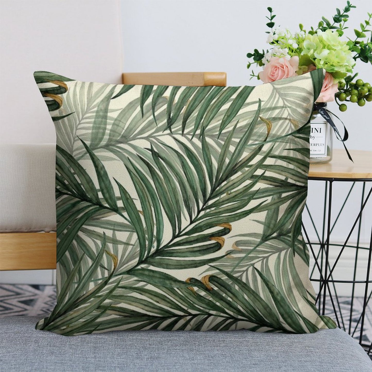 Palm Leaves Linen Throw Pillow Cover