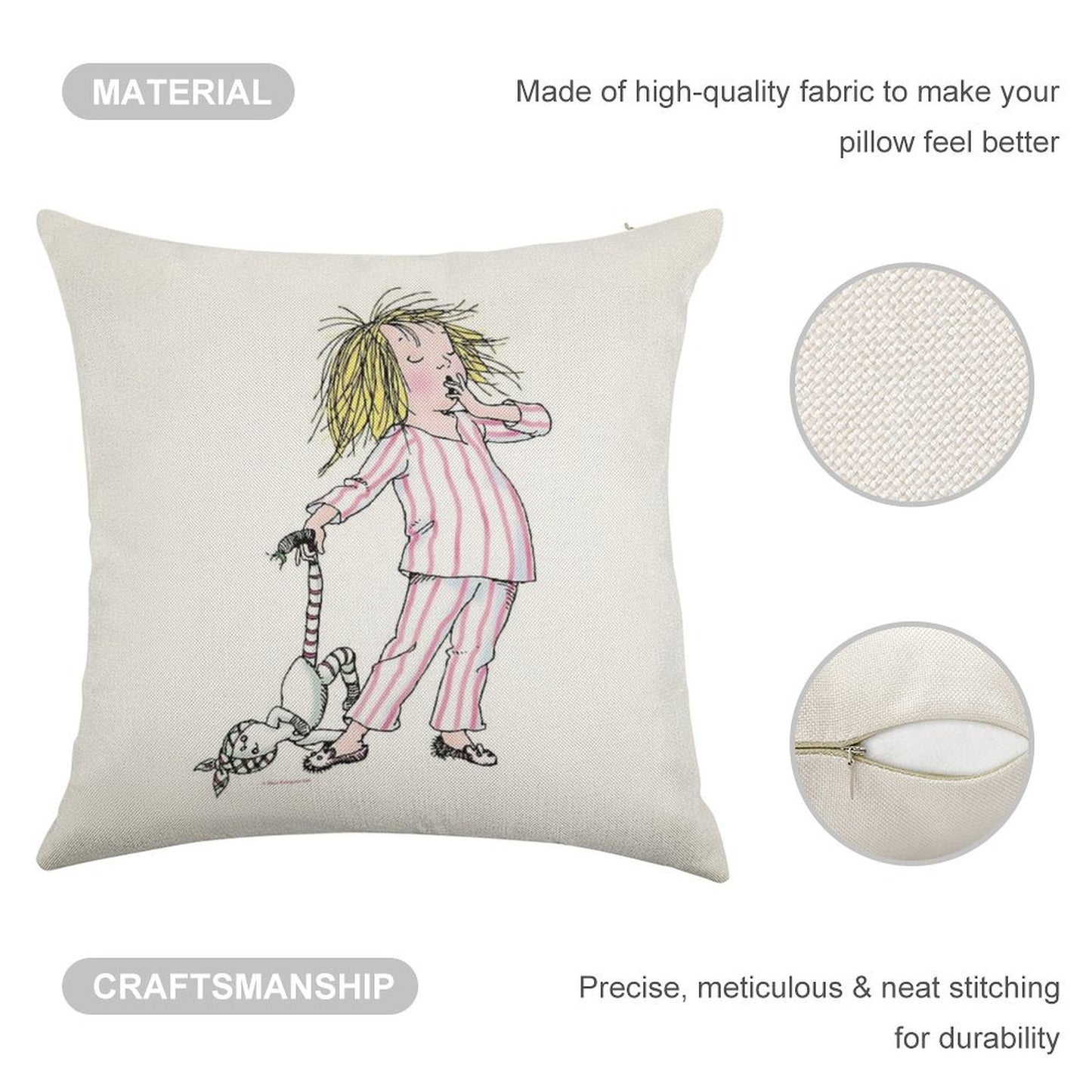 Yawning Eloise in Her Pajamas Linen Throw Pillow Cover