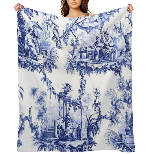 Blue Chinoiserie Toile Throw Blanket