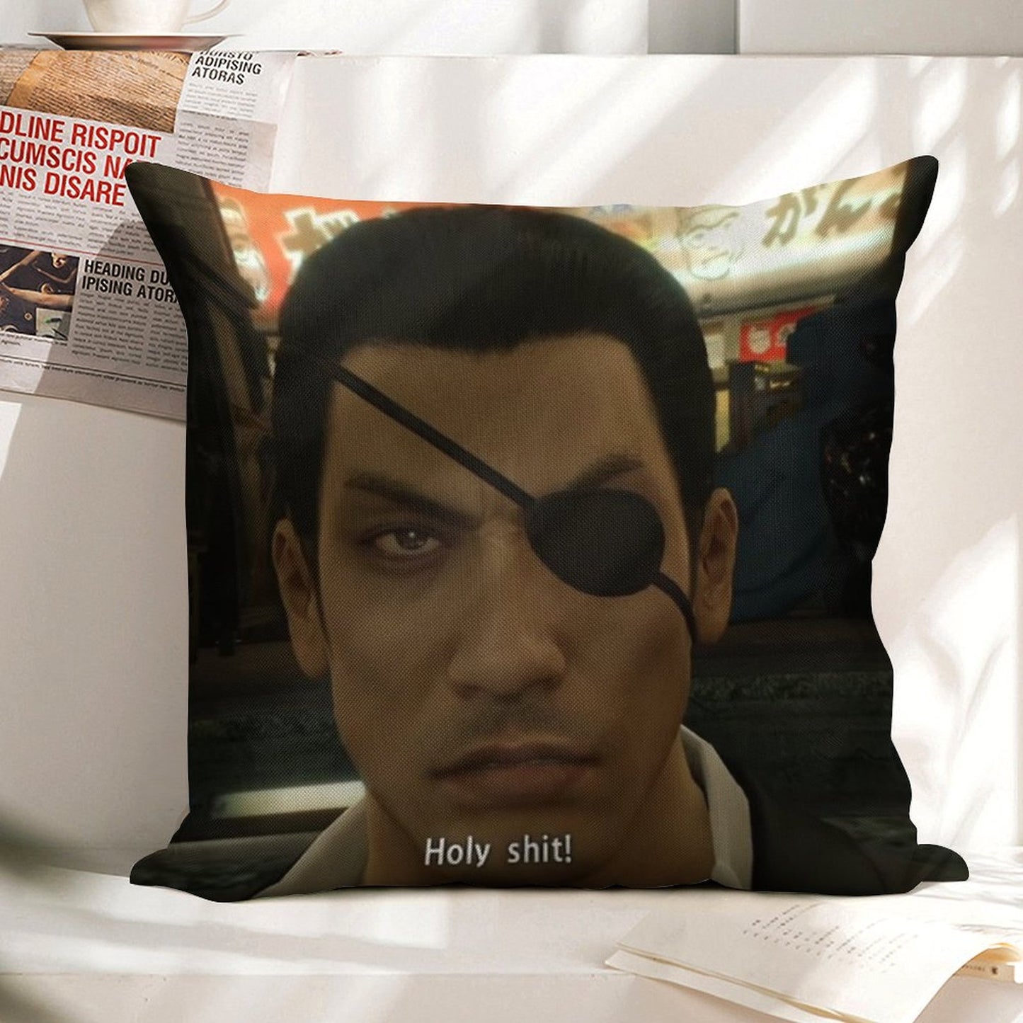 Yakuza Majima Holy Sht Linen Throw Pillow Cover