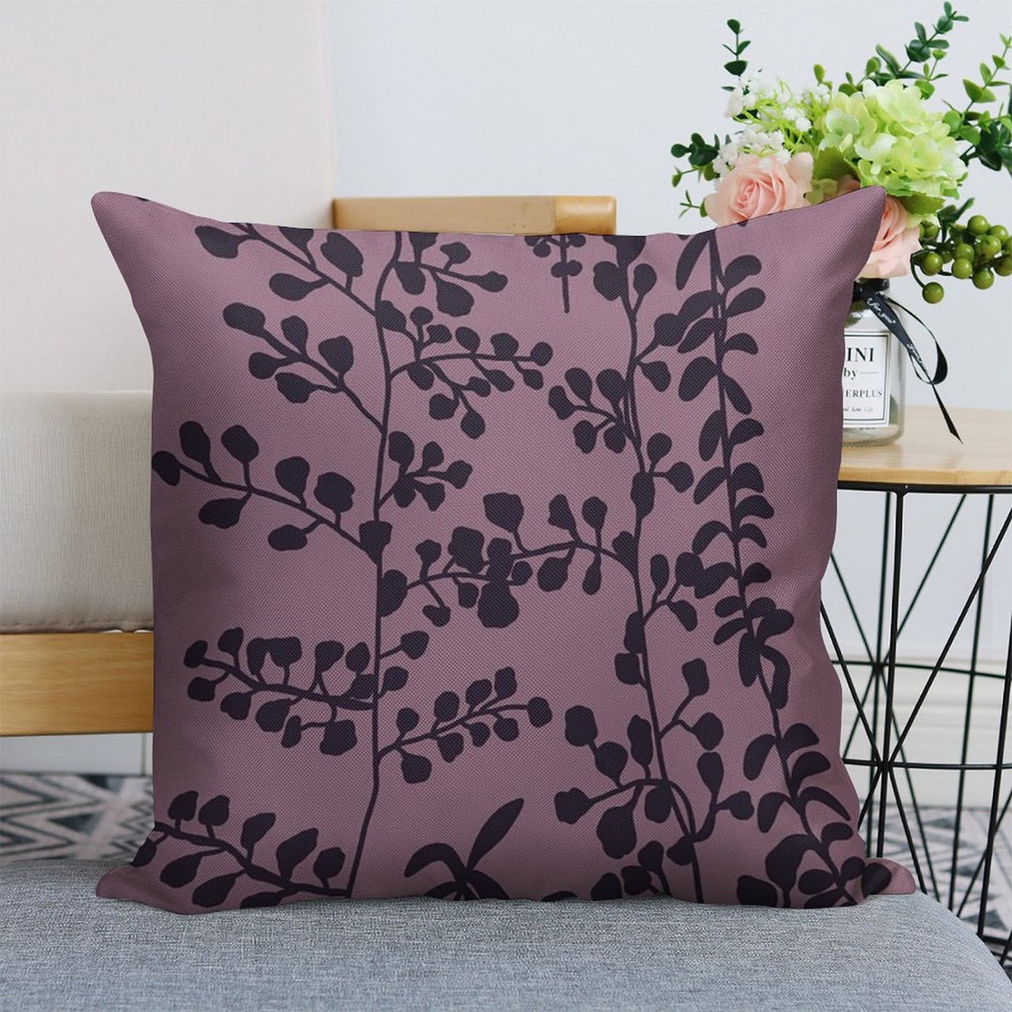 Bella’s Purple Bed Spread Print Linen Throw Pillow Cover
