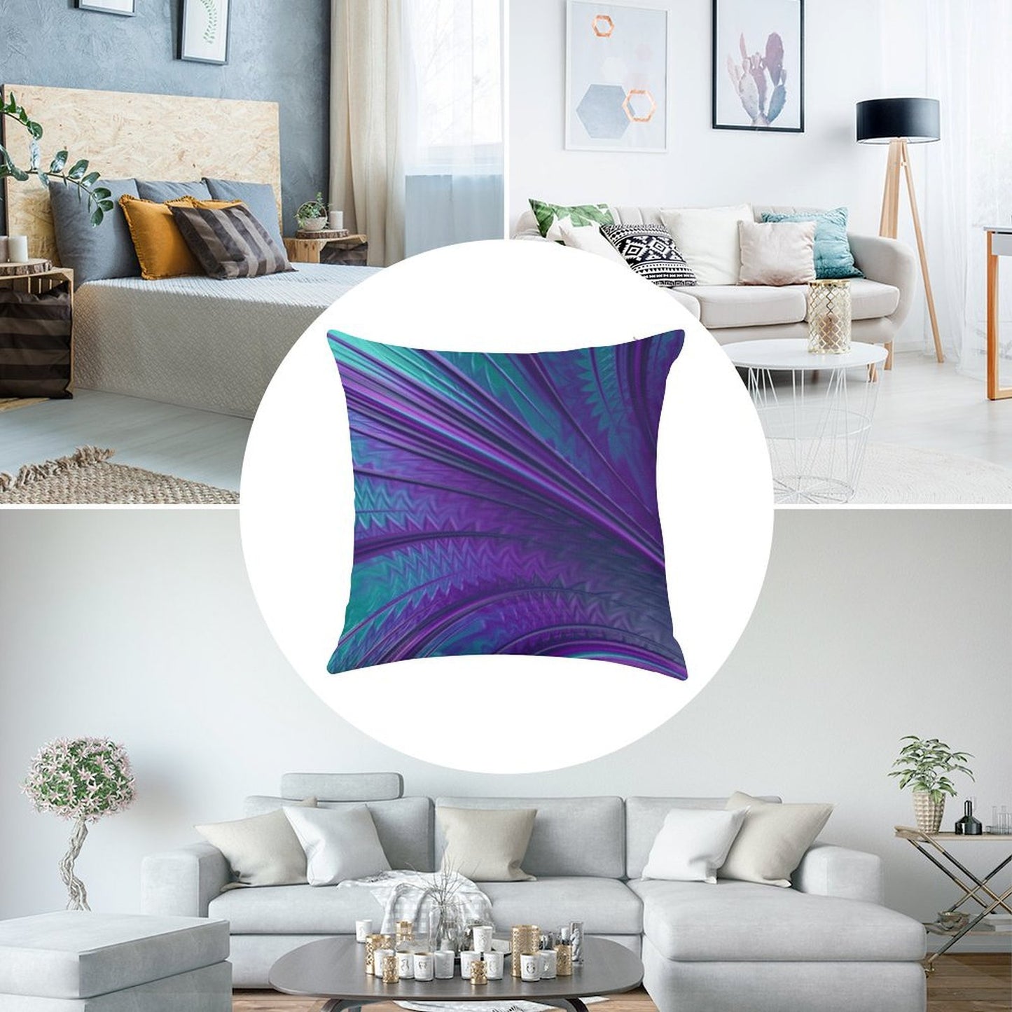 Abstract in Blue And Purple Linen Throw Pillow Cover