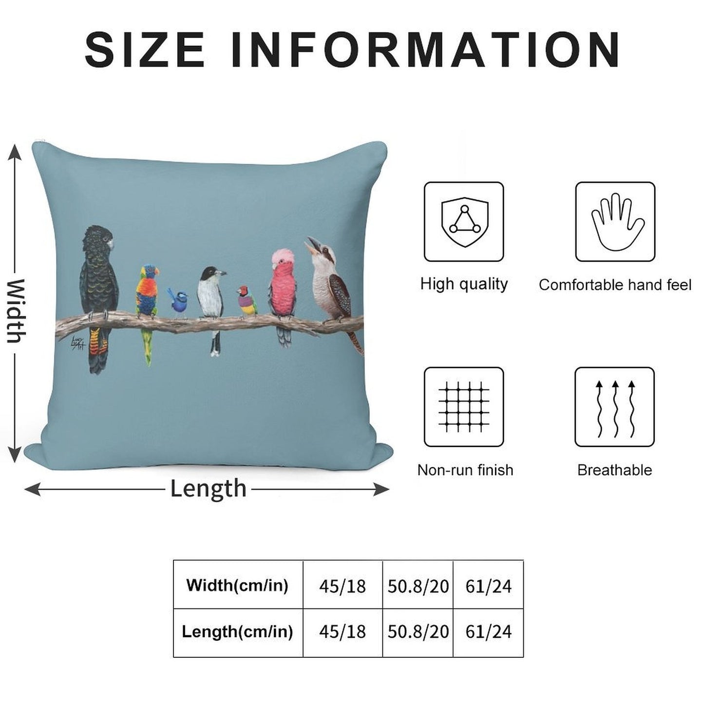 Australian Birds Soft Washable Throw Pillow