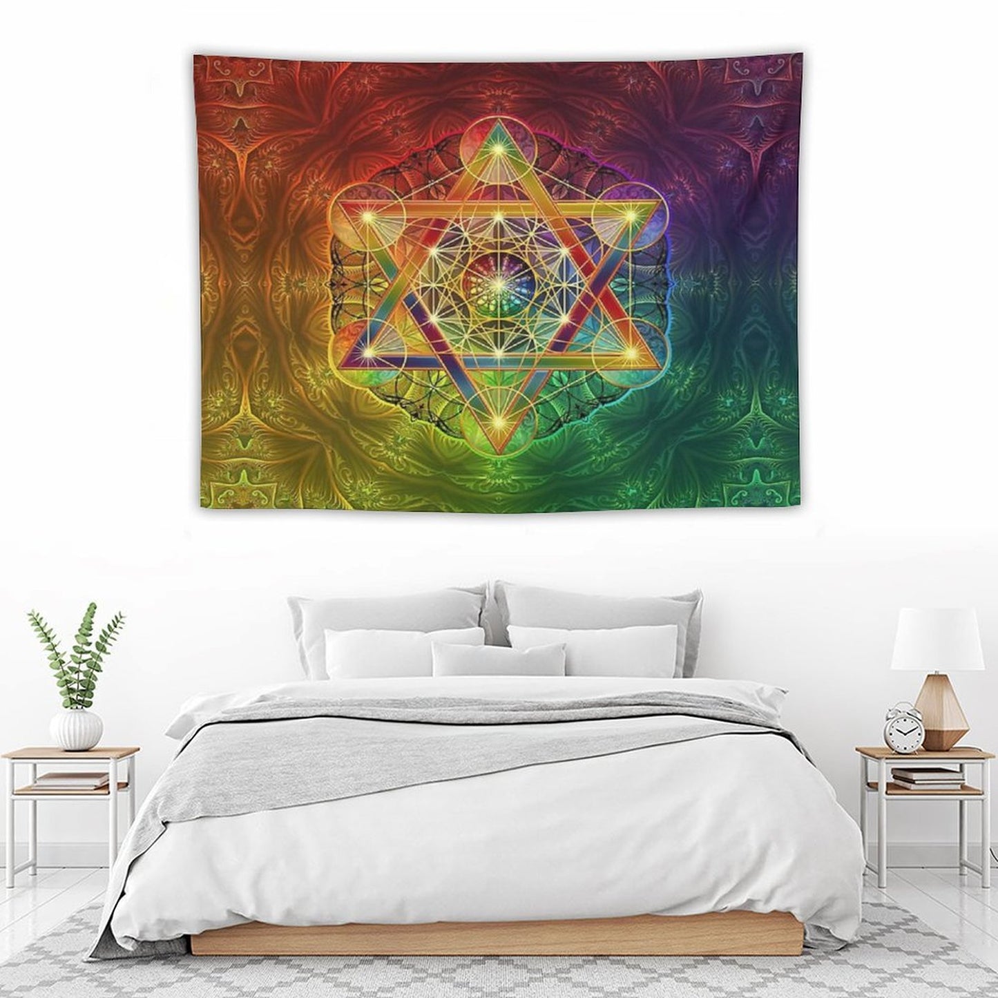 Metatron's Cube with Merkabah And Flower of Life Tapestry