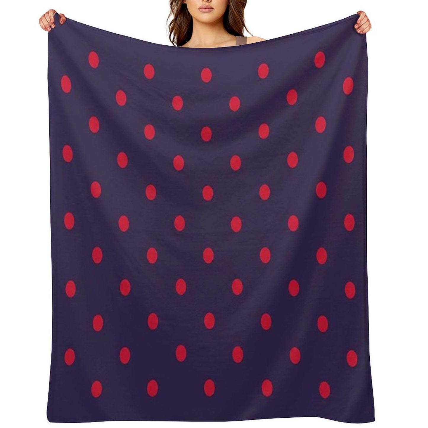 Small RED And NAVY BLUE Polka Dots Throw Blanket