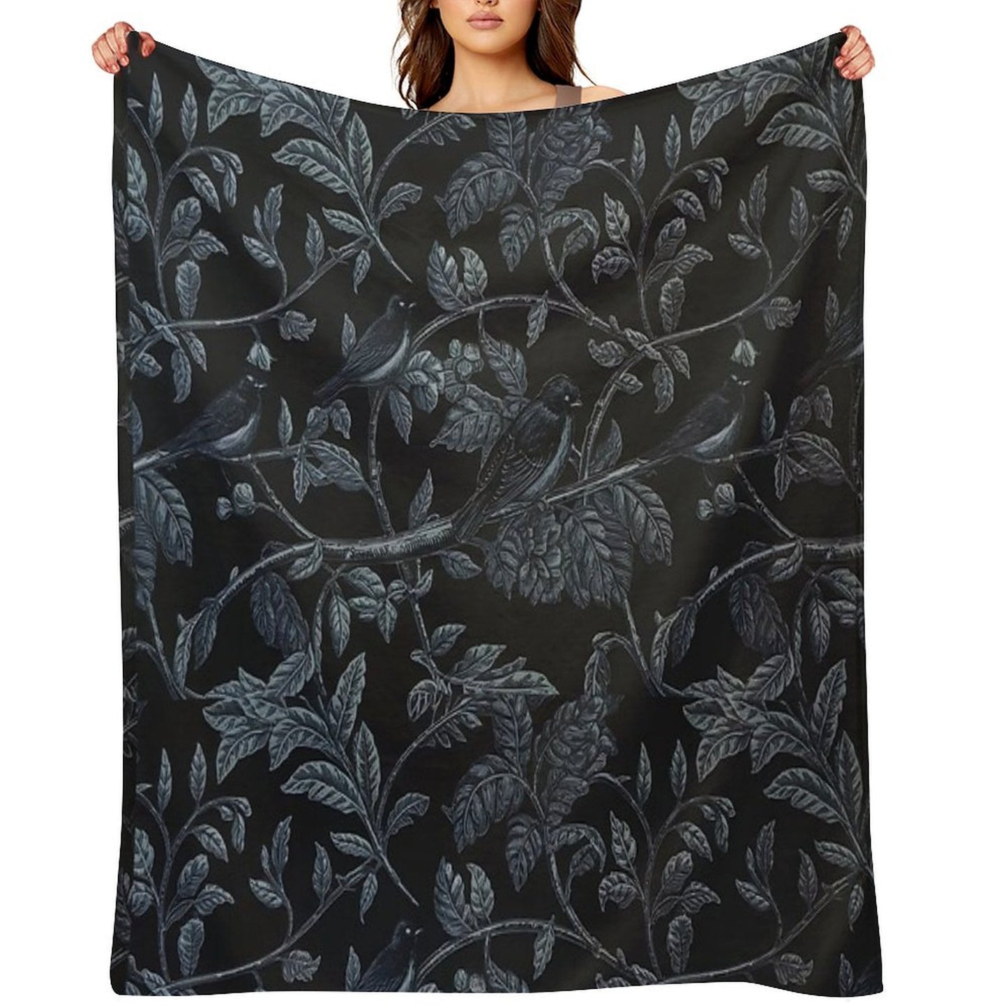 Medieval Floral Raven Throw Blanket