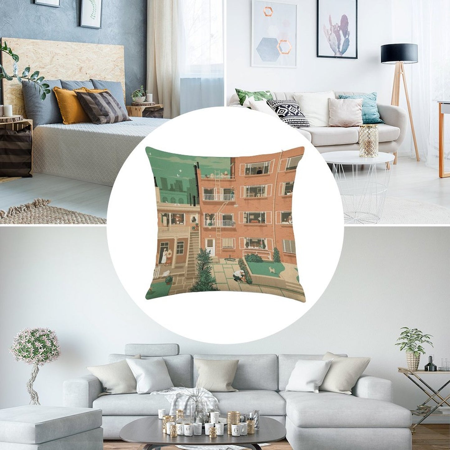 Travel Posters - Hitchcock's Rear Window - Greenwitch Village New York Linen Throw Pillow Cover