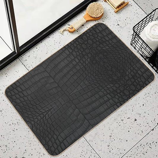 Black Crocodile Leather Print Bath Mat